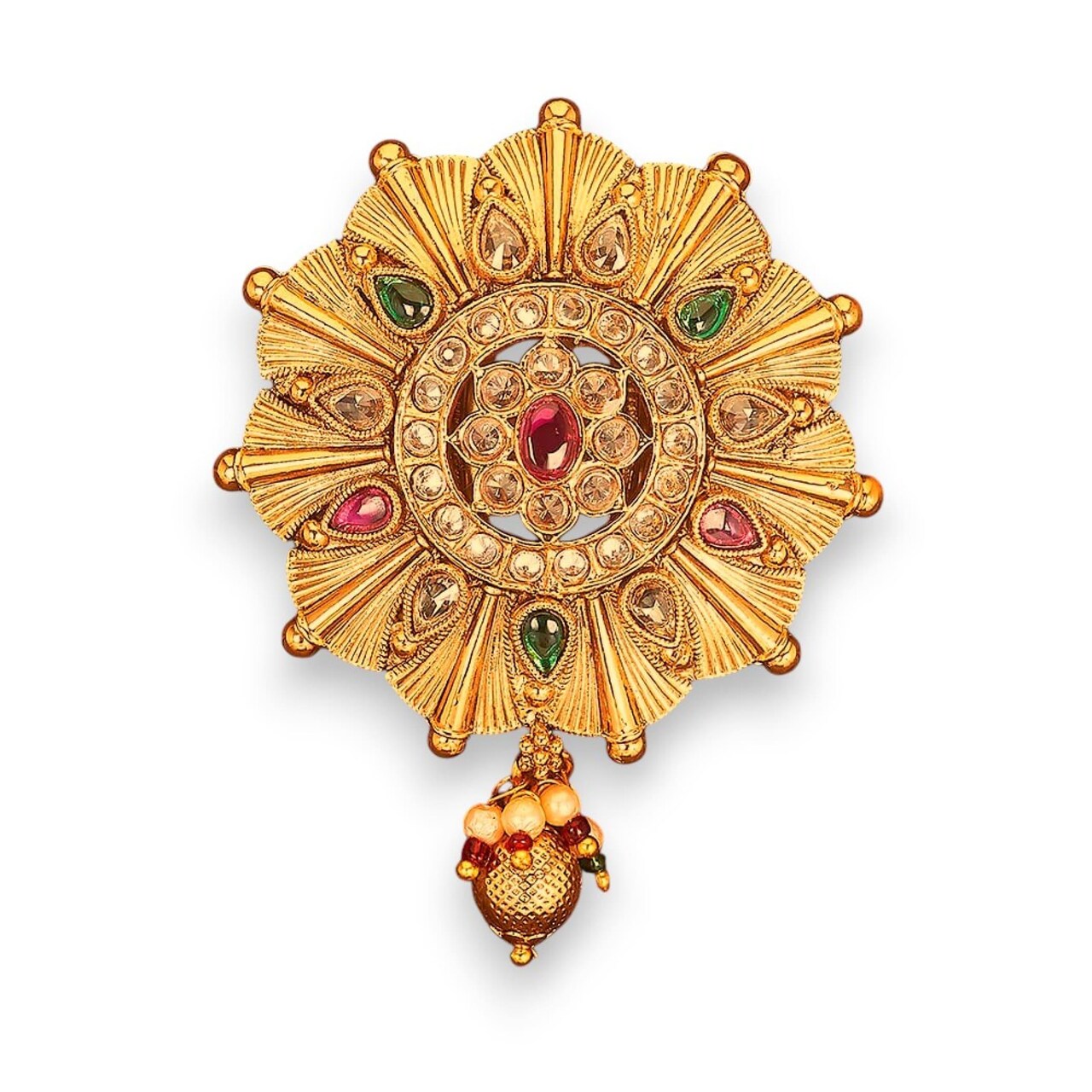 Sari Brooch for Indian Saree Traditional Kundan Design Bollywood Jewelry Brooch for Women Bridal Golden Brooches Pins Scarf Dupatta Dress Accessories for Wedding Gift (2.5 Inches)